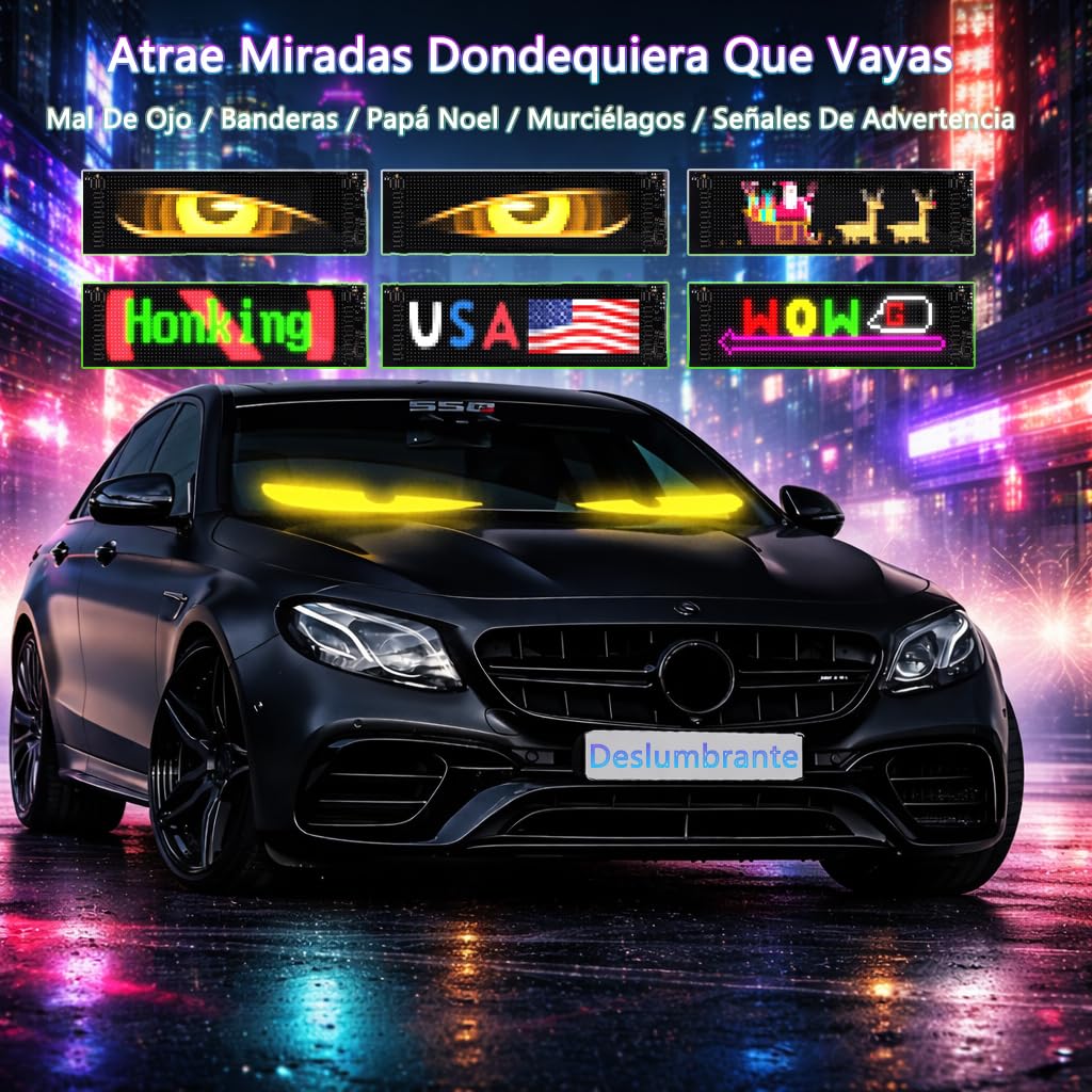 LED Ojos “Devil Eyes” para Coche – Pantalla LED USB Programable para Parabrisas/Ventana Trasera, Impermeable, Ultrafina y Flexible, Panel Matrix Dinámico Softscreen DIY, 2 Piezas, 9,2 × 37,4 cm