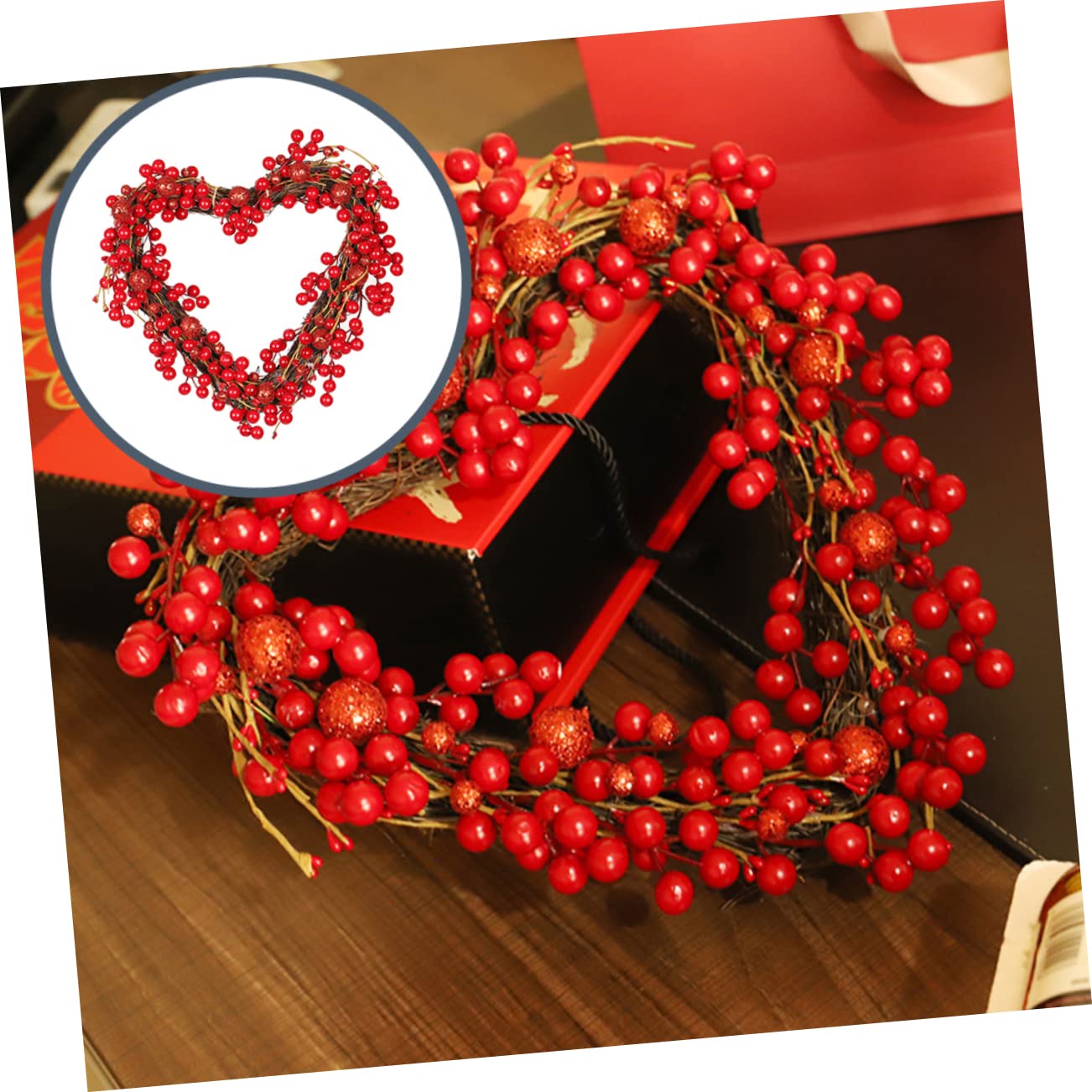 ABOOFAN Kranz Party Herz Kranz Red Berry Valentinstag Hause Dekorative Girlande