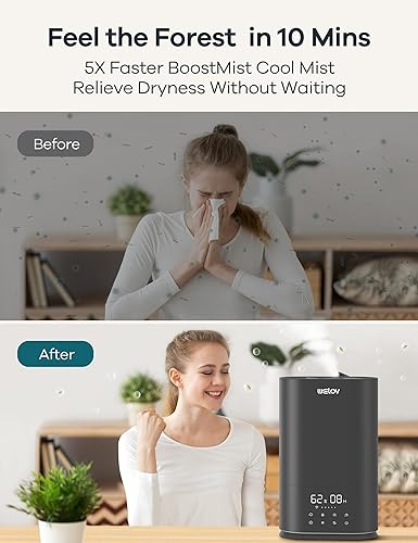 Miniatura 2 de WELOV BoostMist Humidificador de niebla fría para habitación grande, humidificador inteligente para dormitorio, humidificador doméstico de 6 litros