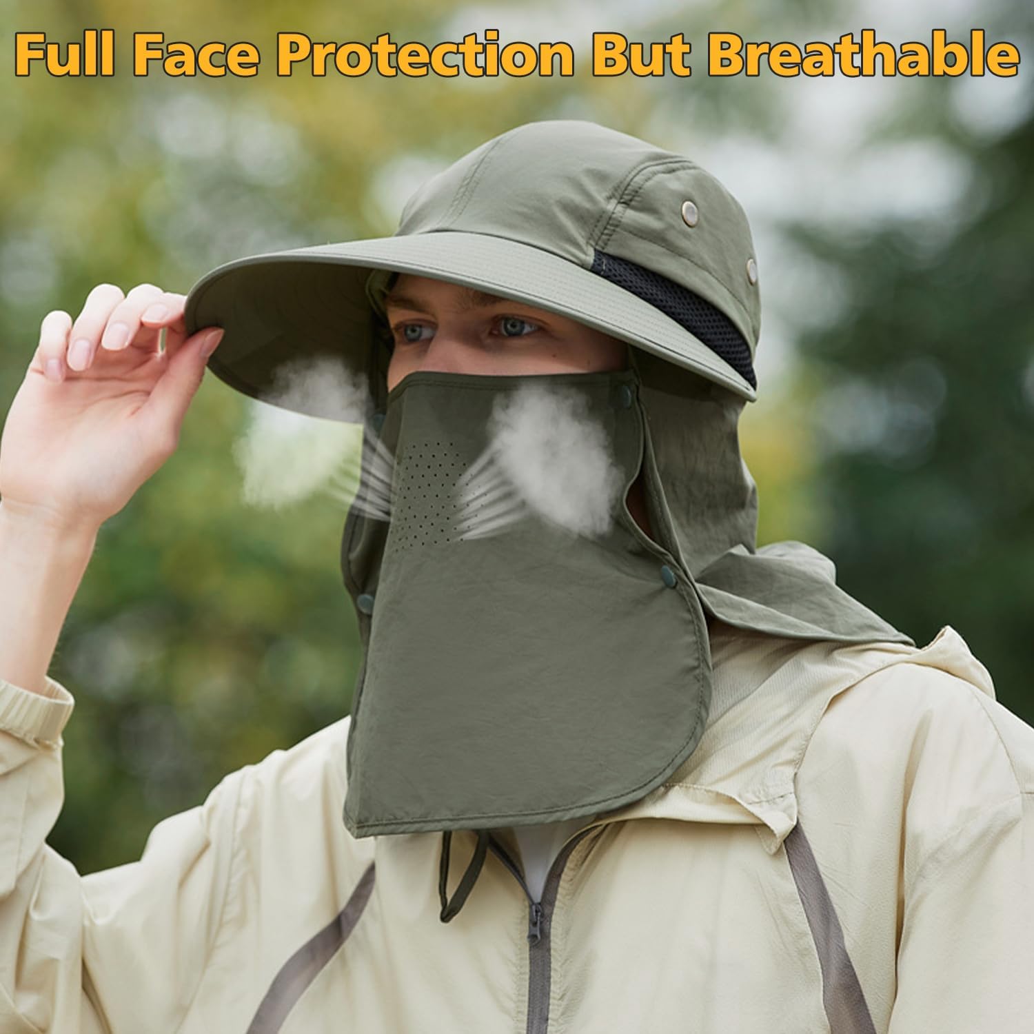 Peicees Wide Brim Fishing Hat with Neck Flap for Men Women UV Sun Protection Safari Hat with Face Cover Summer UPF50+ - Image 6
