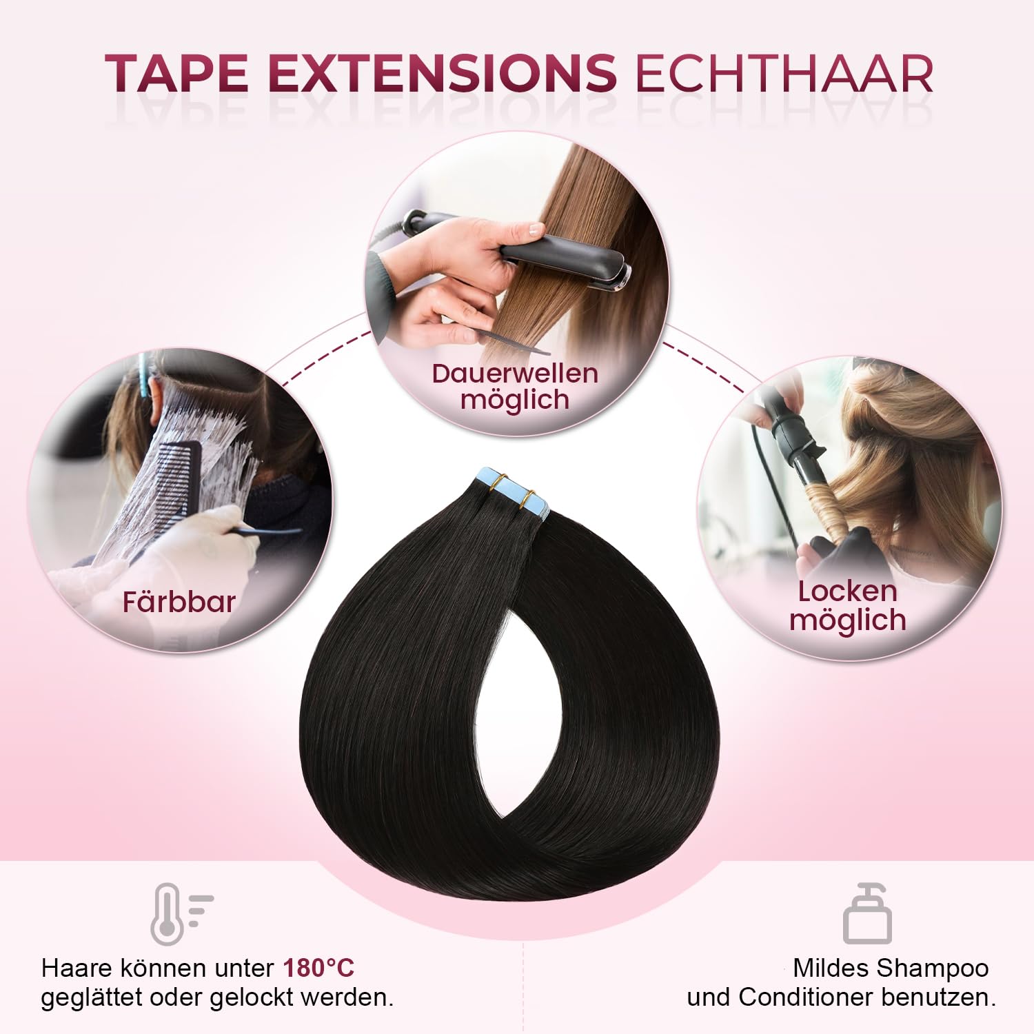 MissMe Tape in Hair Extensions Human Hair Invisible Tape Hair Extensions Remy Hair 16 inch 20pcs 40g/pack #1 Natural Black Straight for Women Seamless Silky - Image 4