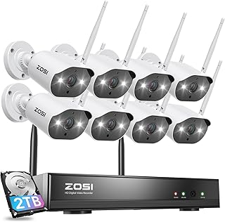 ZOSI 8CH 3MP Wireless CCTV Camera System with 2TB Hard Drive,8x3MP Outdoor Wireless Security Camera and 2K H.265+ NVR, Color Night Vision, Motion Detection, Light and Siren, 2 Way Audio