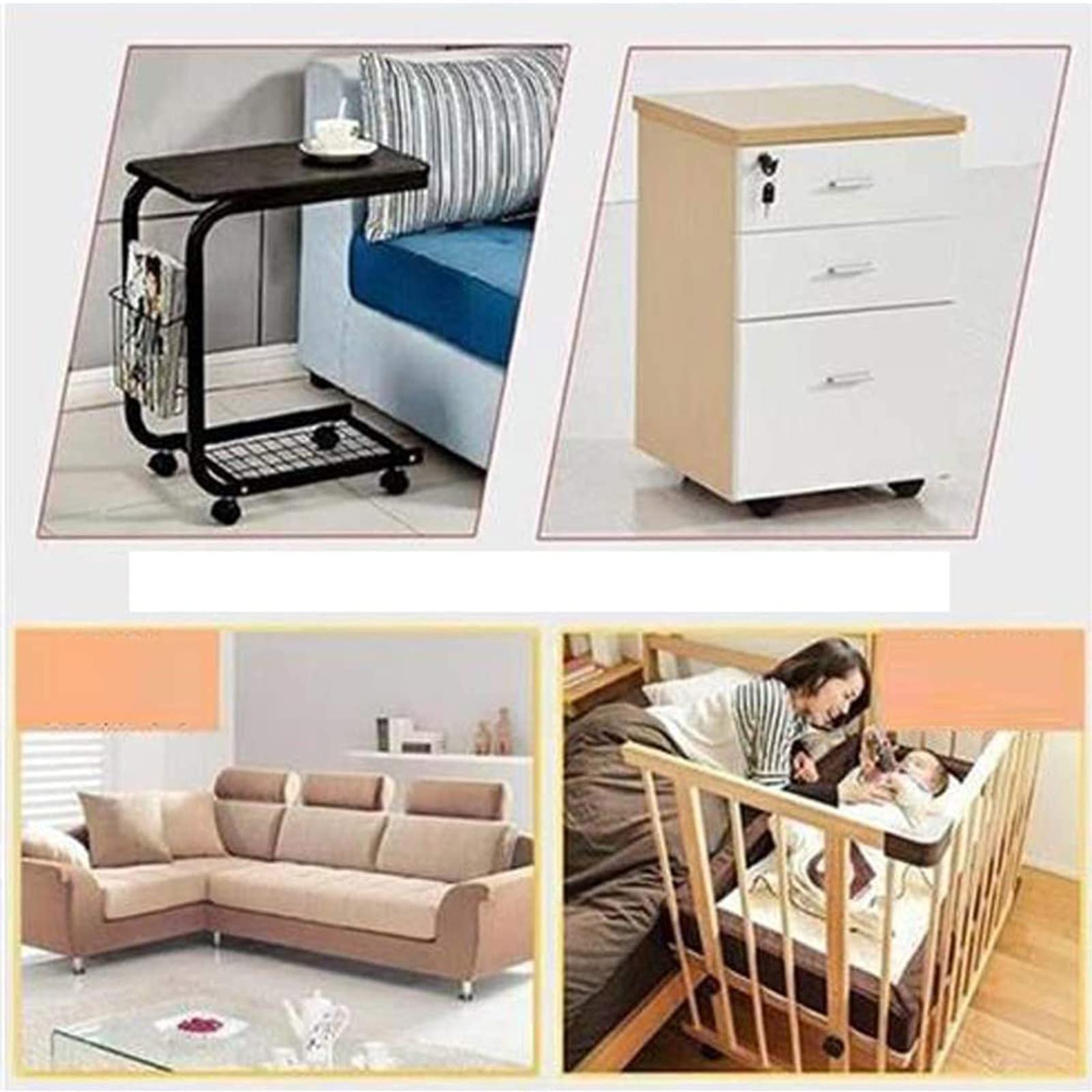 Ruote girevoli con Piastra Girevole, Confezione da 4, Ruote di Ricambio in plastica e Nylon per mobili, mobili, sedie da Ufficio, Stelo filettato metrico M10 x 10 mm per Sedia da Ufficio C