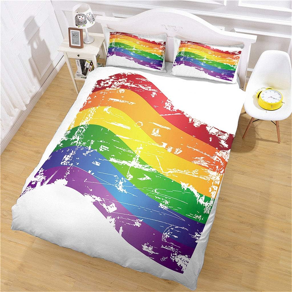 ANHHWW Bettwäsche 155X220Cm Bettbezug Set Mit Bunter Streifen Regenbogen Muster, 3 Teilig Microfaser Bettwäsche Warme Atmungsaktive Bettbezüge Mit…