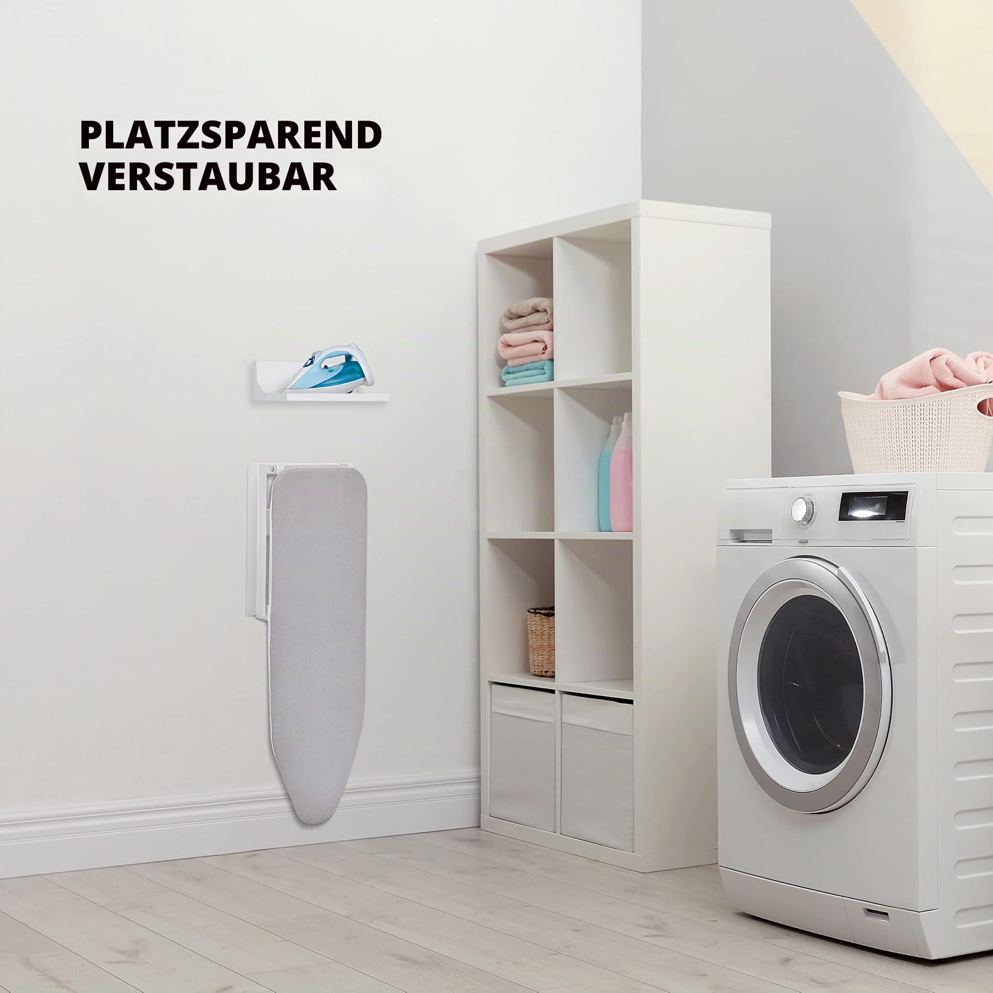 Ivation Wand-Bügelbrett mit Ablage, faltbar, 91,9 x 31 cm, herunterklappbare Bügelstation für Zuhause, Wohnung & Leicht zu lösende Hebel, Abnehmbarer Baumwollbezug & Schlafsäle, inklusive Beschläge