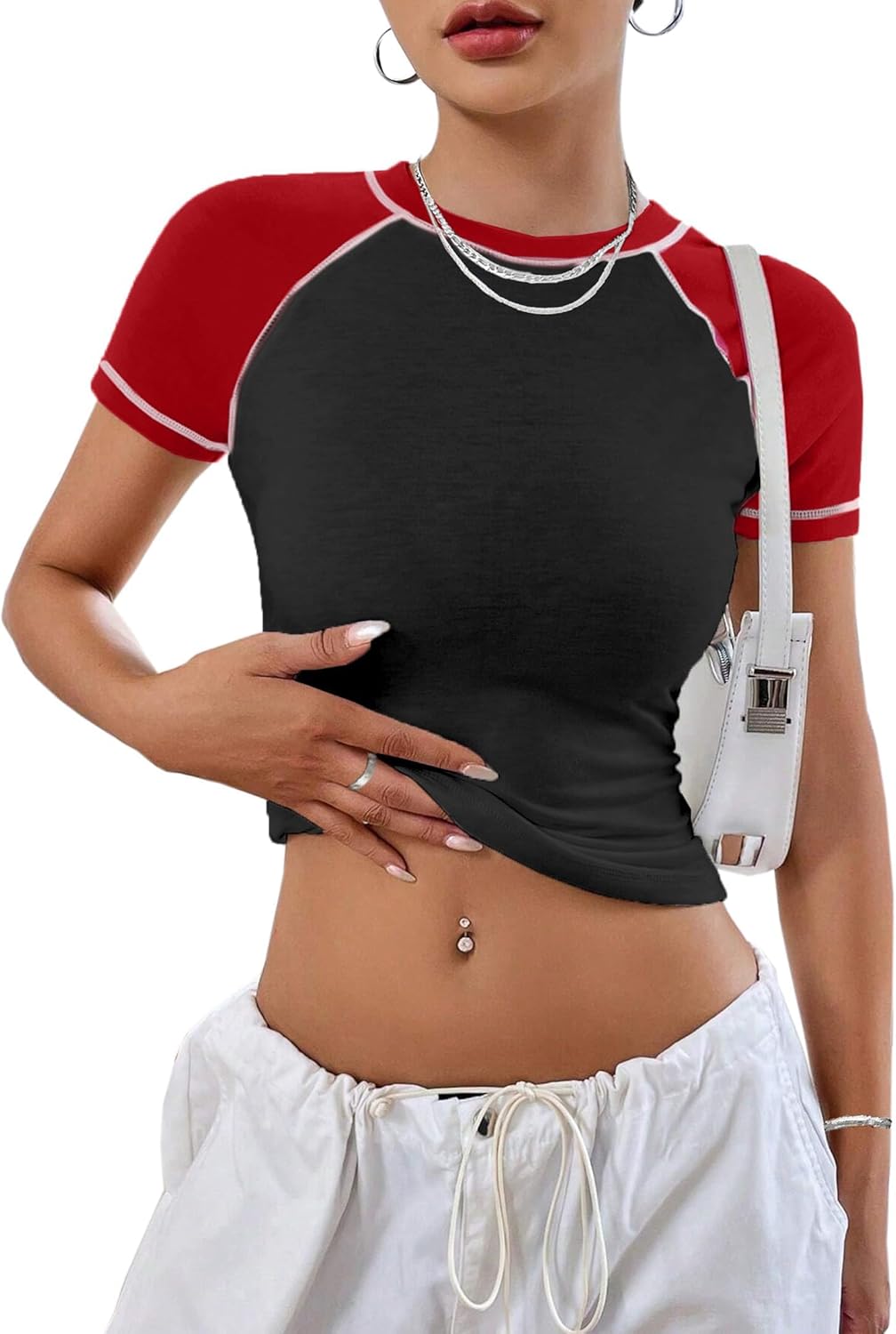 Avanova Women Raglan Colorblock Baby Tee Shirt Short Sleeve Summer Casual Tops