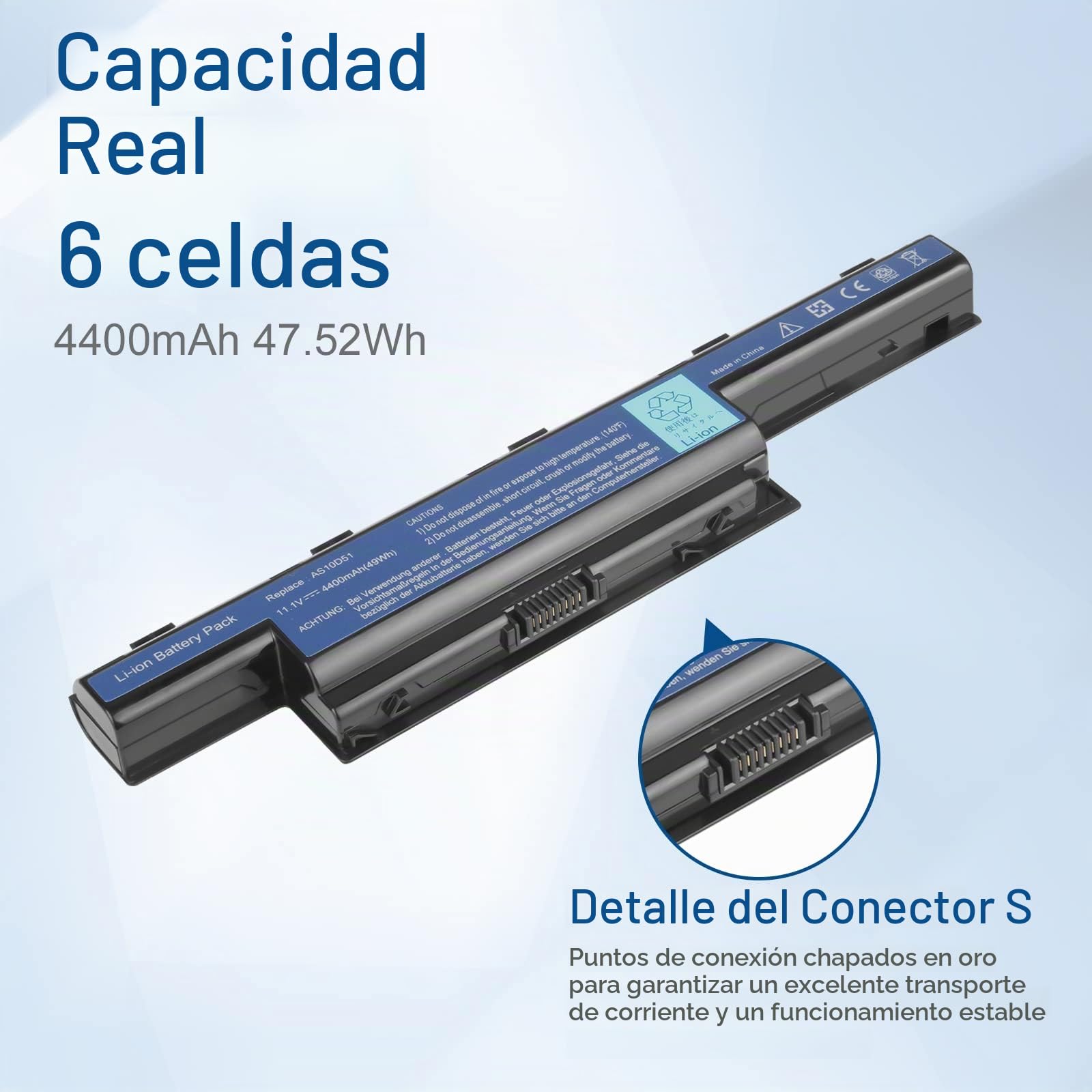 Exmate AS10D31 AS10D51 AS10D3E AS10D41 AS10D75 AS10D81 Bateria de Laptop para Acer Aspire V3-571G V3-771 V3-771G 5742 5733 E1-571 5750 5750G 5742G 5755G 7750G 7551 5740 V3-571 4741 (10.8V 4400mAh)