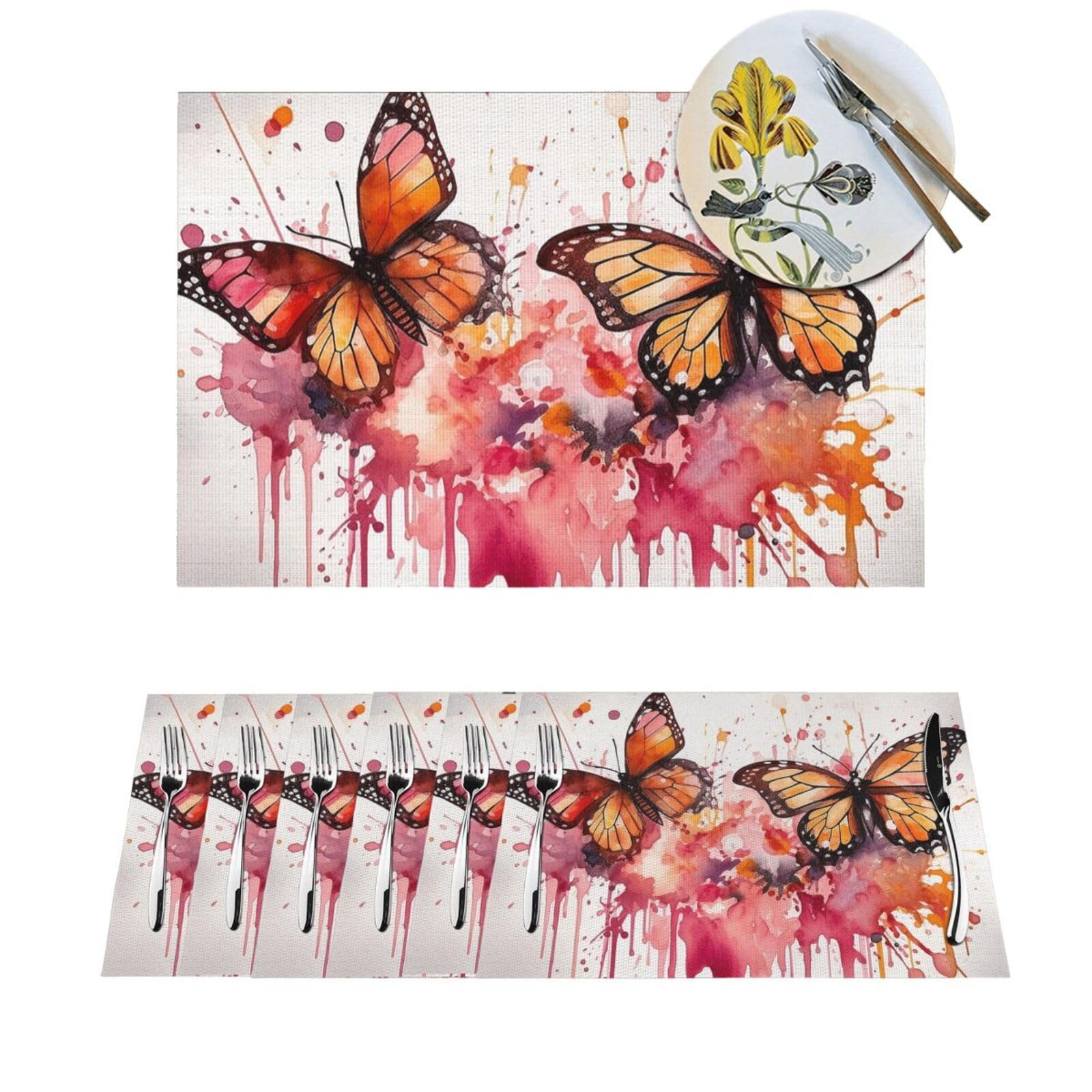 Sets de table aquarelle papillon en PVC tissé haut de gamme lot de 6