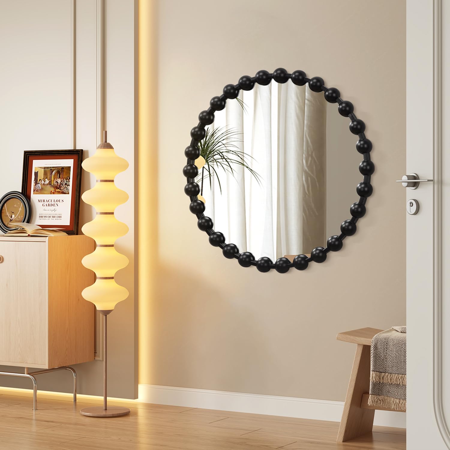 Miroir Rond Mural 50cm Avec Cadre Perles Métal – Déco Moderne Pour Salon, Chambre, Salle De Bain, Entrée - 2