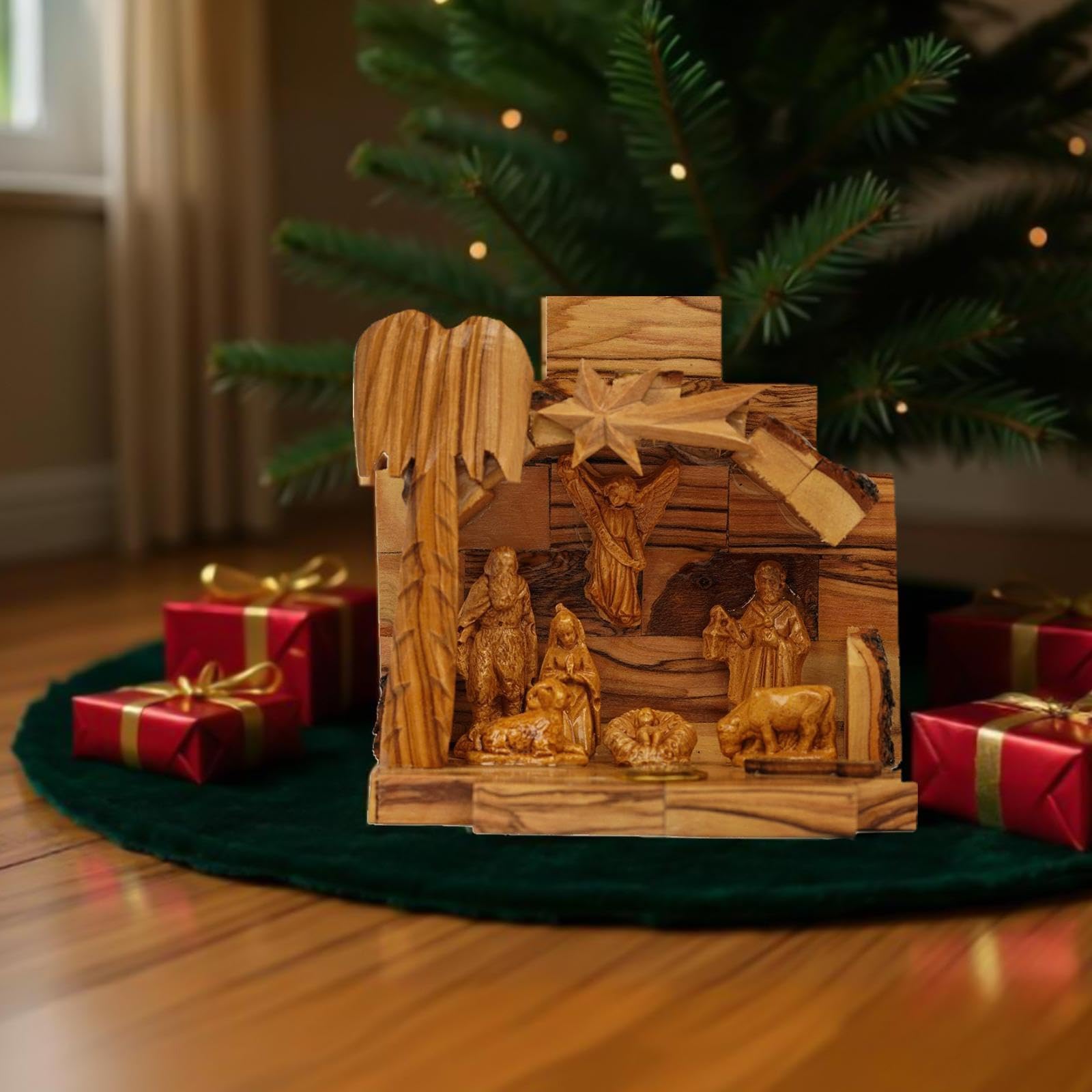 Amazon.com: Bright Creations Wood Christmas Nativity Set, Festive ...