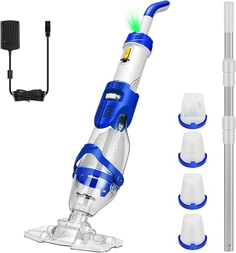 VIVOHOME Limpiador Portátil para Piscina con Pértigas Telescópicas 250cm | 4300LPH Aspiradora de Piscina con Potente Succión, Autonomía de 75 Minutos, para SPA y Piscinas