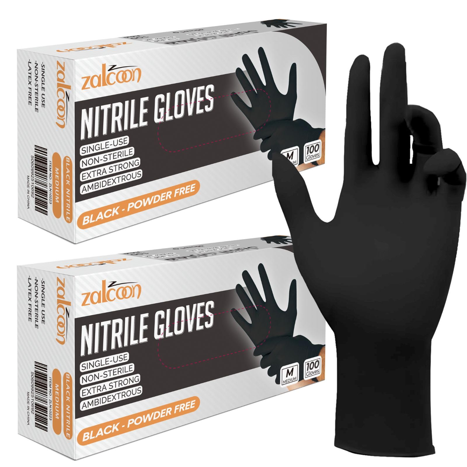 – ZALCOON Nitrile Exam gloves disposable latex free Powder Free Chemical Resistance Disposable Gloves for Medical Exam, Home, Cleaning, Food Prep, Food safe and Non-Sterile (2 Pack x 100 Pieces)
