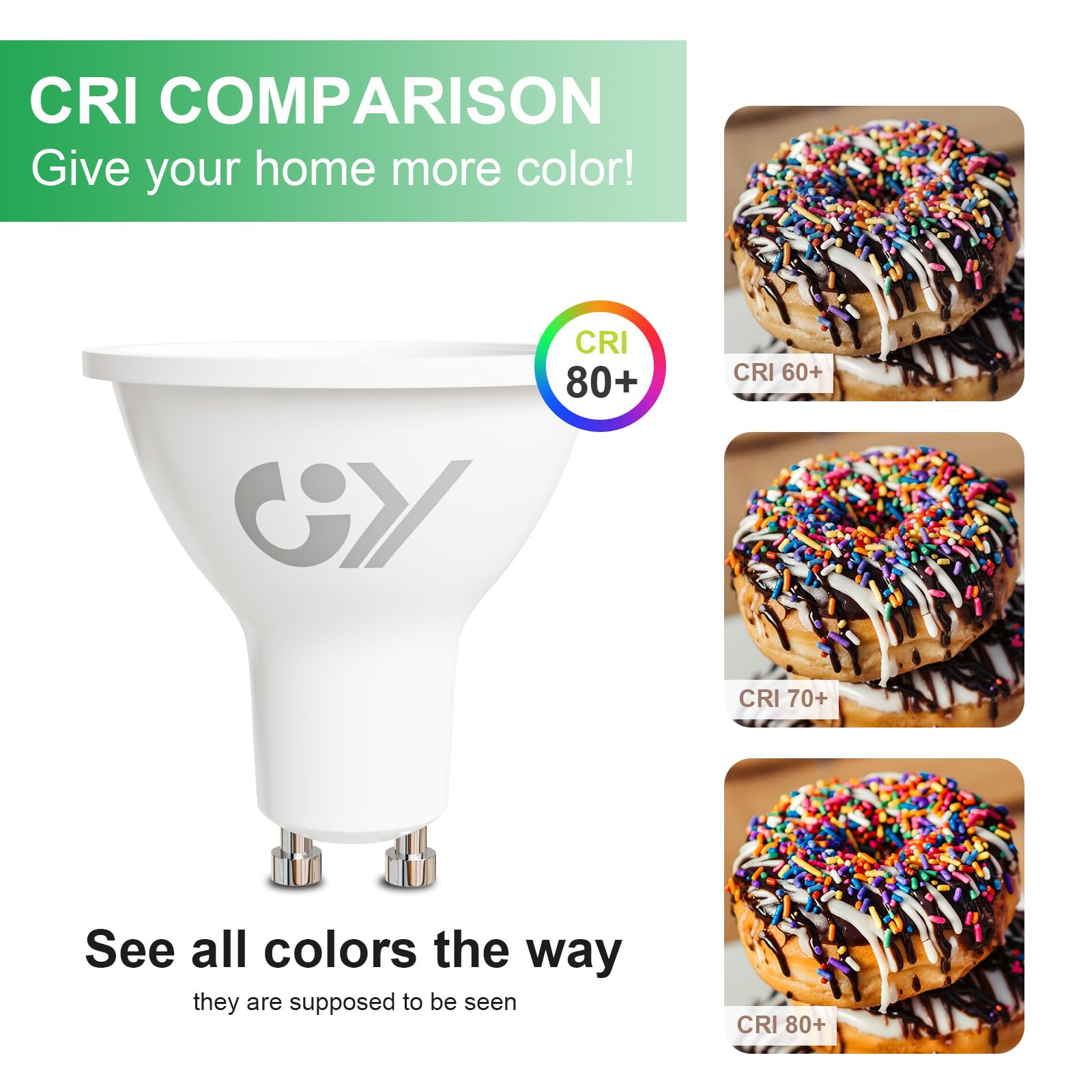 GY Bombilla Led GU10 4W(Equivalente a 60W), Luz Blanca Cálida 3000K, 720 Lúmenes, Ángulo de haz de 110°, No Regulable, Bombilla Bajo Consumo Clase A, Pack de 6
