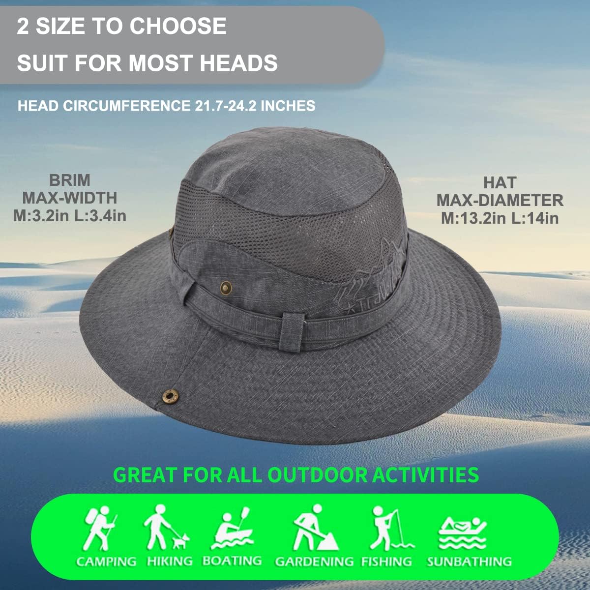 Sun Hat for Men, Cotton Embroidery Summer Outdoor Sun Protection Wide Brim Bucket Hat Foldable Safari Boonie Hat - Image 4