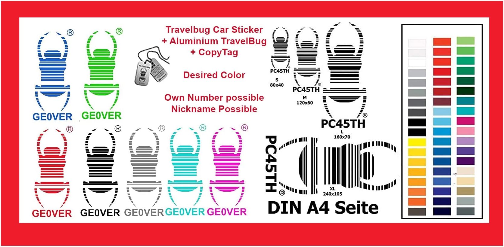 Geocaching TravelBug Configurator Car Sticker Decal Window Static Reflective Nickname Own Trackingnumber