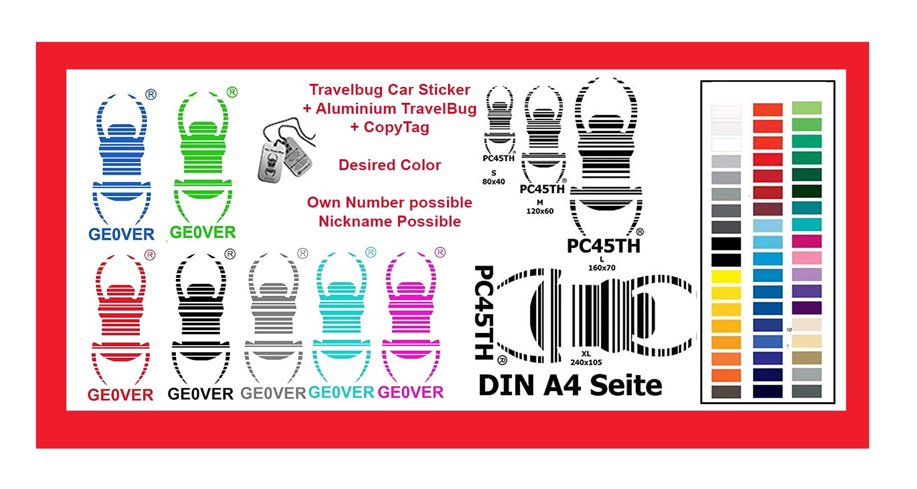 Geocaching TravelBug Configurator Car Sticker Decal Window Static Reflective Nickname Own Trackingnumber