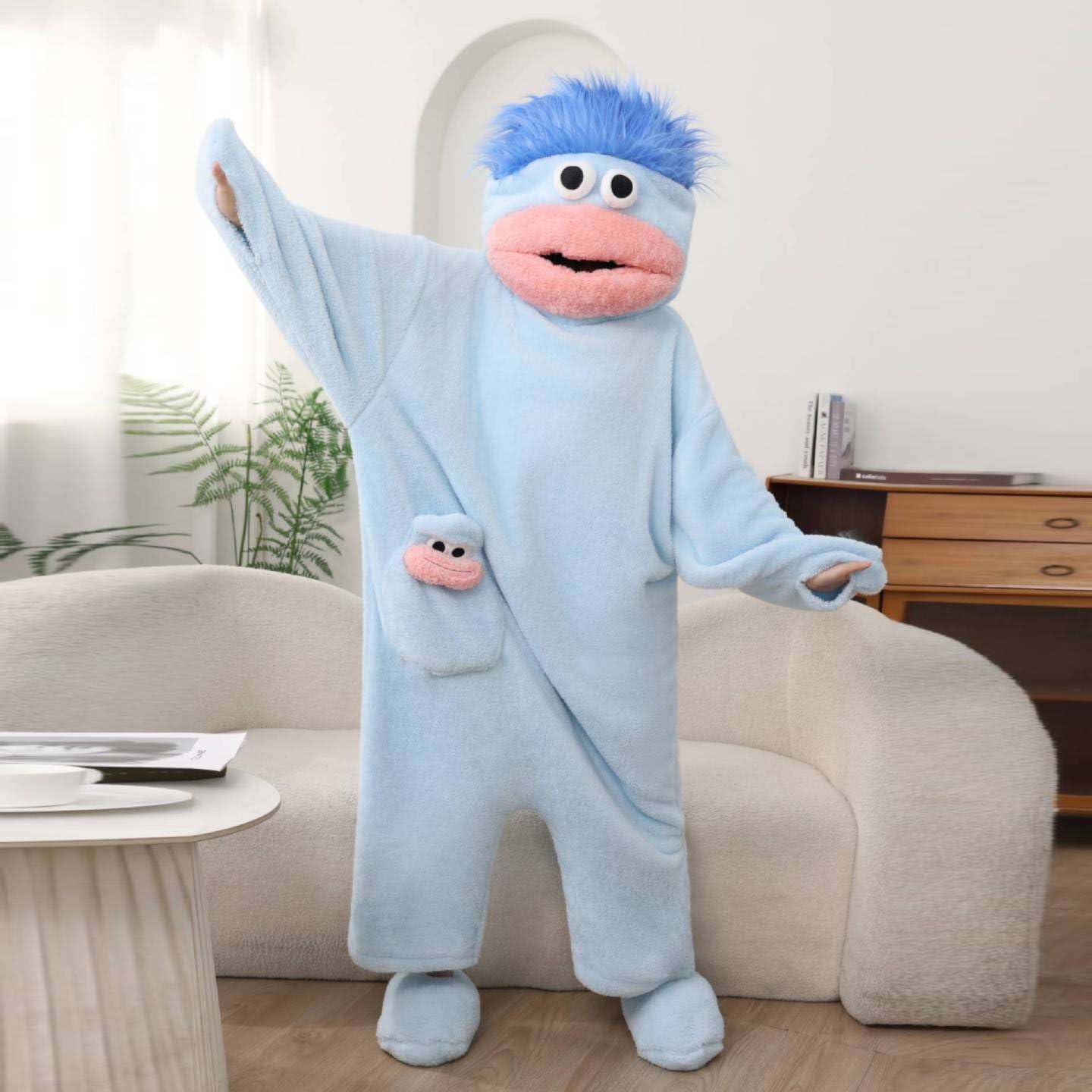 YINGWDA - Pijama de una pieza con capucha de forro polar de felpa divertida con diseño de rana, ropa de descanso acogedora para el hogar