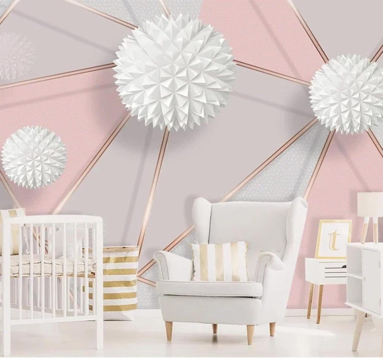 Tzxztt 400Cm×280Cm(B×H) Abstract Pink Geometric Sphere Unique Modern 3D Wallpaper Premium Textured Silk Neutral Tones Material Ideal For Living Room Bedroom-400Cm×280Cm