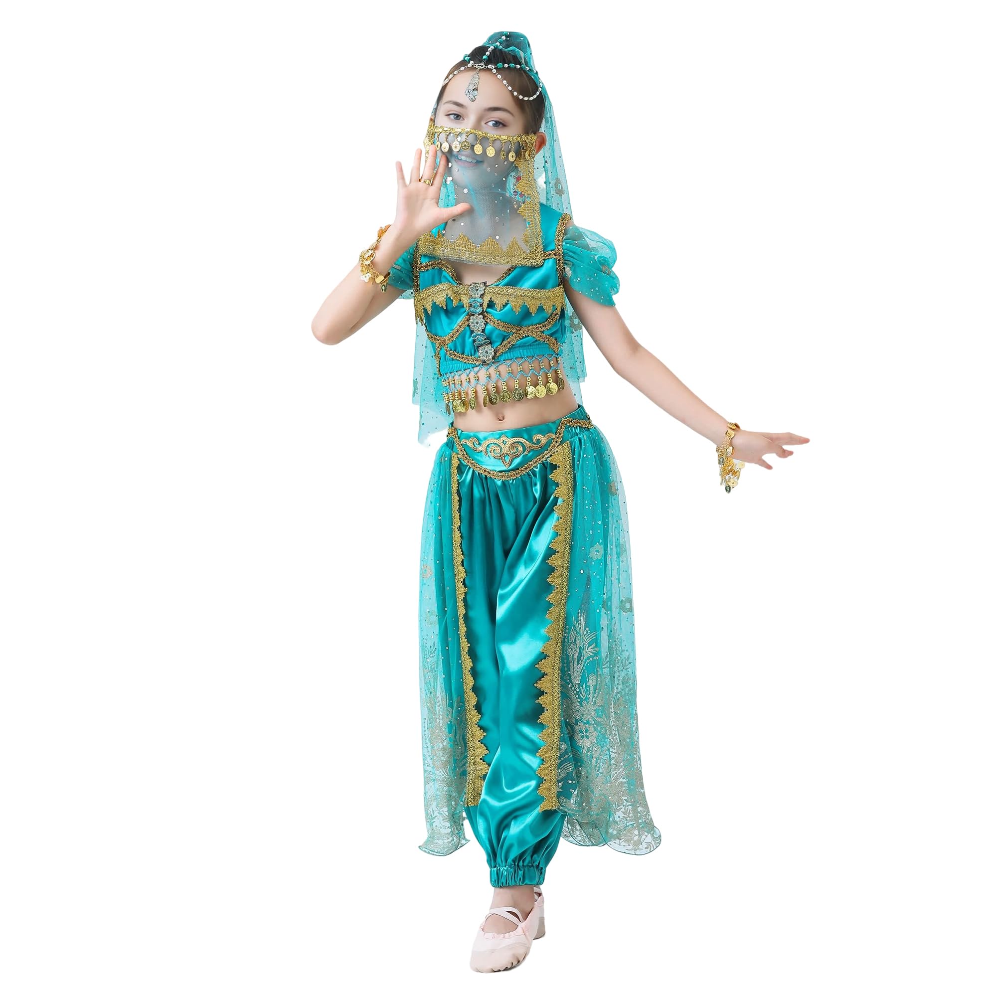 Baisdan Disfraz de Aladdin para niñas, disfraz de princesa jazmín, para fiesta, danza del vientre, disfraz de actuación, trajes de cosplay