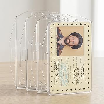 Clear ID Card Badge Holders, 4Pcs Hard Plastic Rigid Card Holder for Lanyard, Double-Sided Horizontal and Vertical Pass Protector with Thumb Slot for Office, School, Work