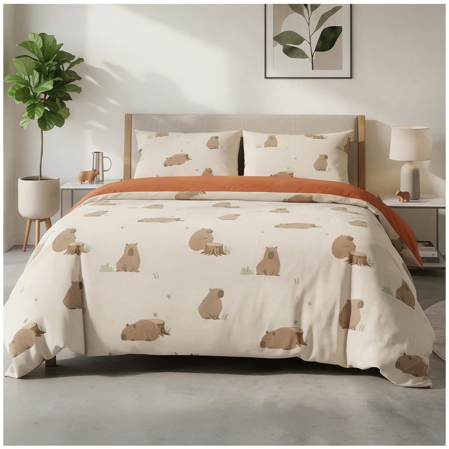 GC GAVENO CAVAILIA Happy Capybara Double Duvet Cover Set - Beige