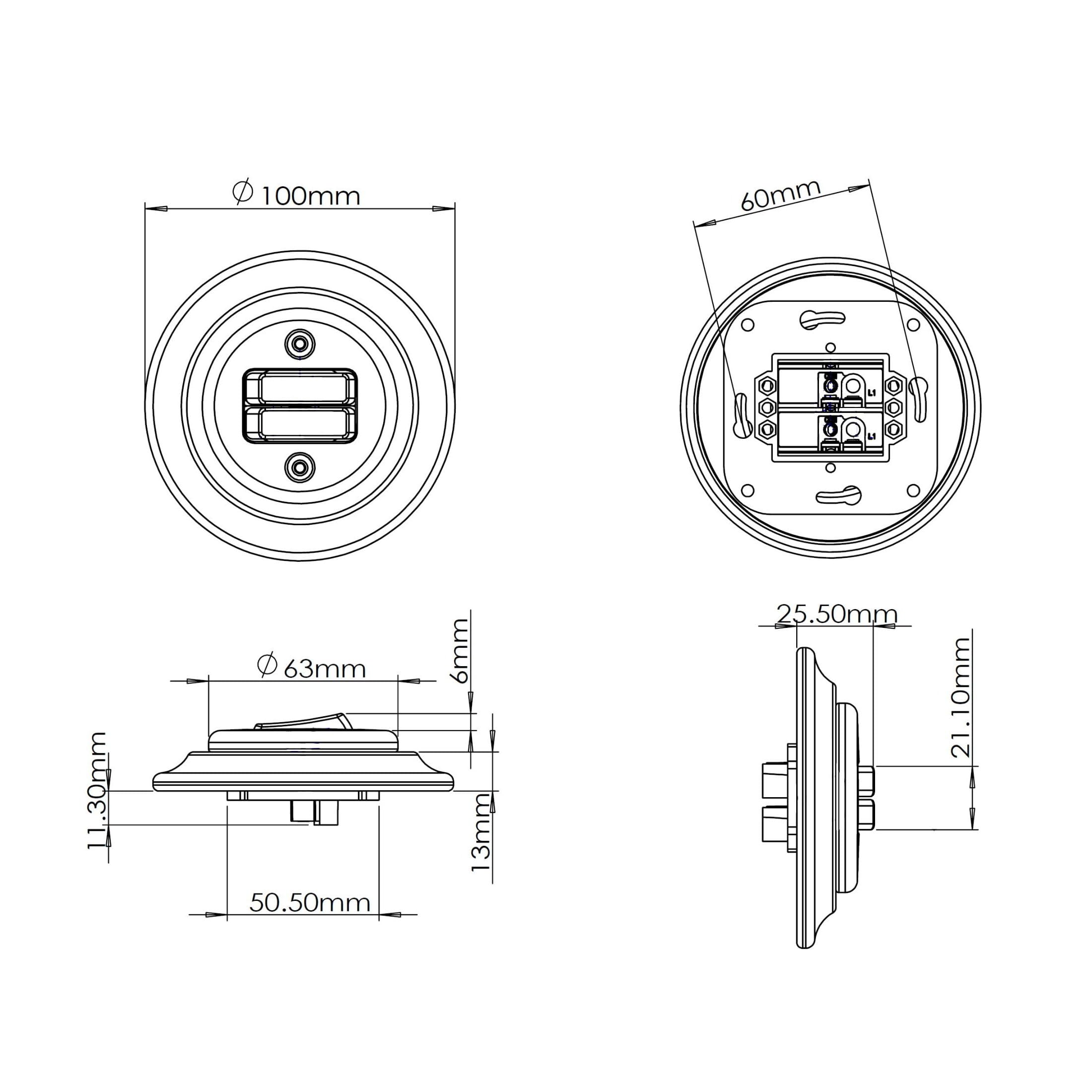 A incasso in porcellana retrò, doppio pulsante, pulsante a 2 scomparti, All-in-One, serie PR1 bianco