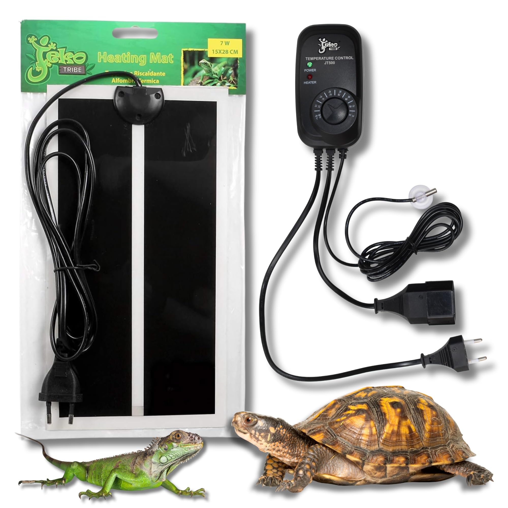Kit thermorégulateur avec sonde thermostat analogique Max 500 W + tapis chauffant 7 W 28 x 15 cm, amovible et réglable de 21 à 33 °C pour serpents, tortues, lézards, geckos et autres