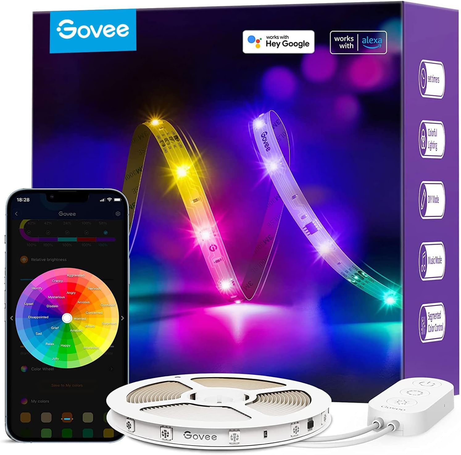 GoveeRGBIC Alexa LED Strip Light 16.4ft, Smart WiFi LED Lights Work with Alexa and Google Assistant, Segmented DIY, Music Sync, Color Changing LED Strip Lights for Room, Bedroom, Holiday
