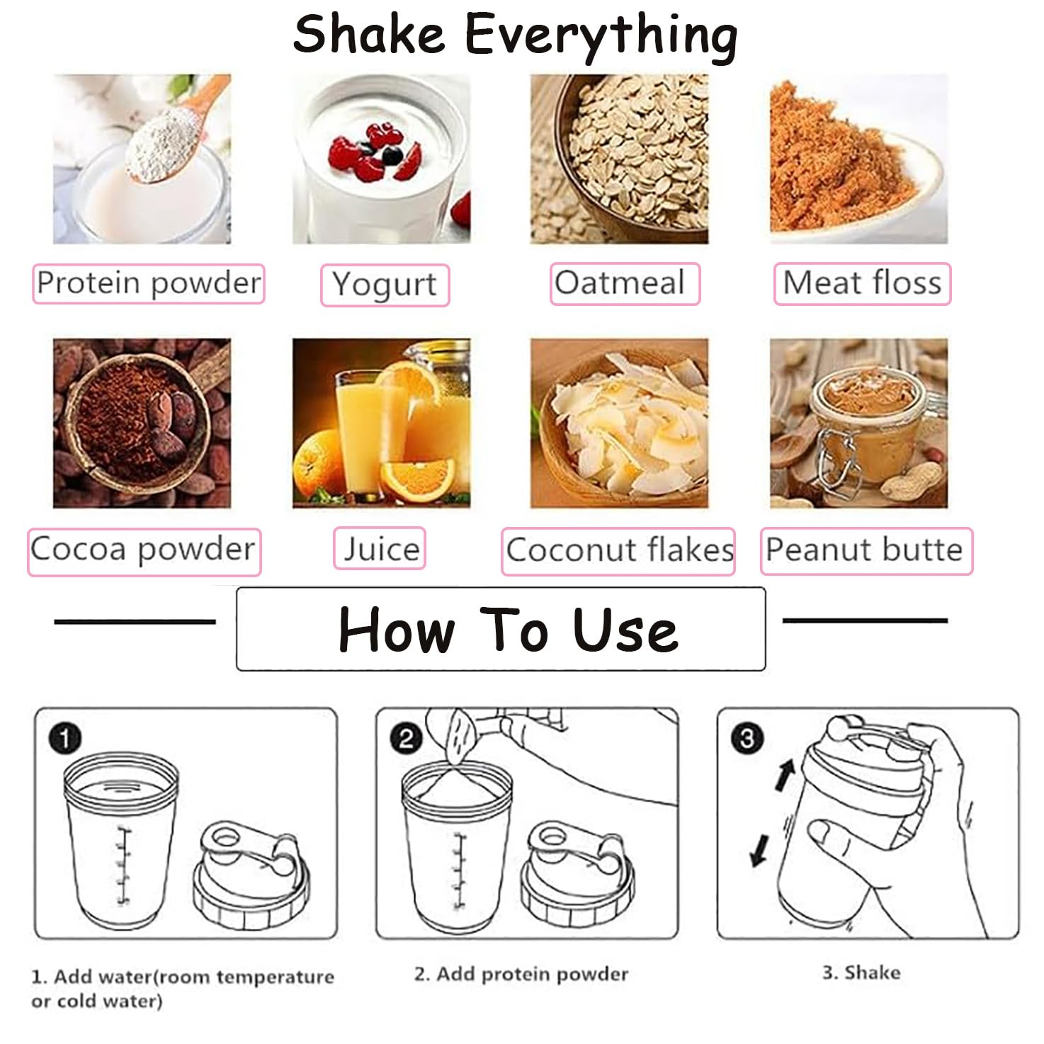 Pubiao Shaker per Proteine, Integratori Sportivi con Miscelatore per Fitness Frappè Portatile per Allenamento, 500 ml, Viola