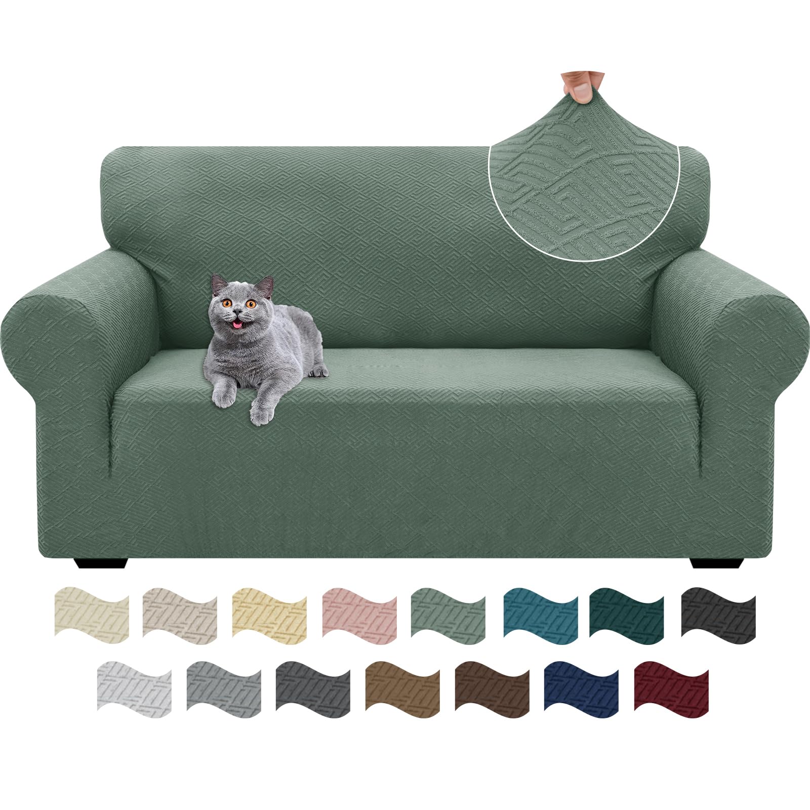 Ystyle Funda Sofa 2 Plazas Ajustable, Fundas para Sofa Elasticas, Funda De Sofa Anti Gatos Perros, Sofa Cover con Reposabrazos, Jacquard Fundas Cubre Sofa Ntideslizante Lavable, Verde Claro Global Recycled Standard Global Recycled Standard Global Recycled Standard