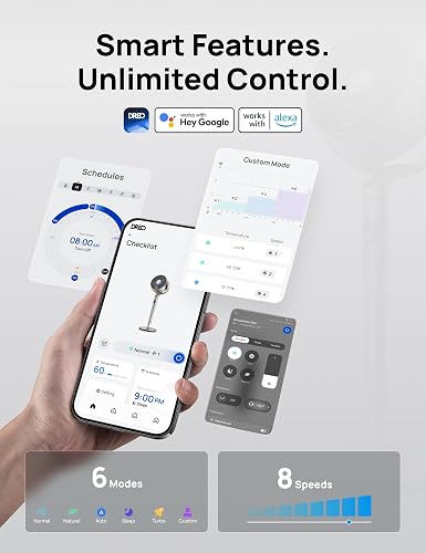 DREO 20 dB Smart Ventilateur Silencieux sur Pied, Oscillation à 120° + 120°, Ventilateurs Puissants avec Télécommande, Portée de 24 m, 6 Modes, 8 Vitesses, Minuterie de 12 h, Compatible avec Alexa - 5