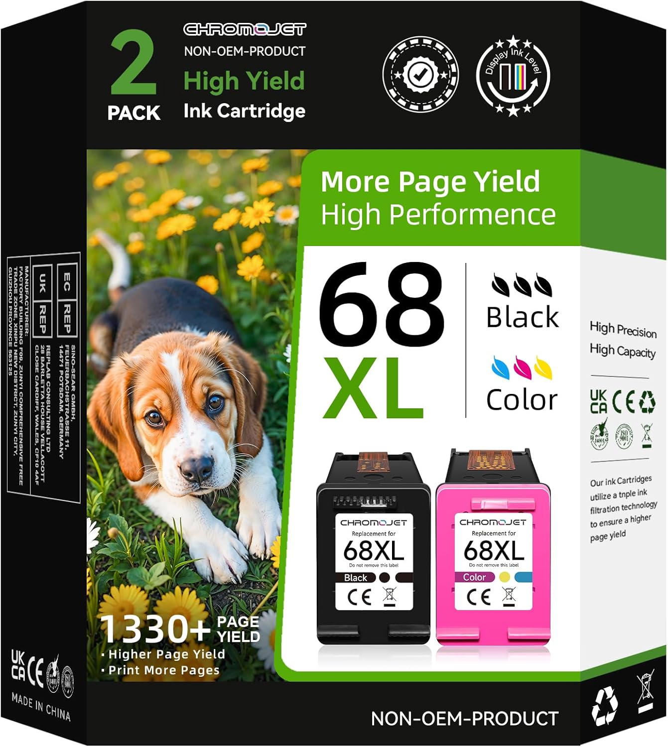68XL 68e 68 6155e 6555e Ink Cartridges Compatible for HP 68 Ink Cartridges Black/Color Combo Pack Compatible for HP Ink 68 fit for Envy 6100e 6500e 6165e 6152e 6552e 6558e 6110e 6520 Printer(2 Pack)