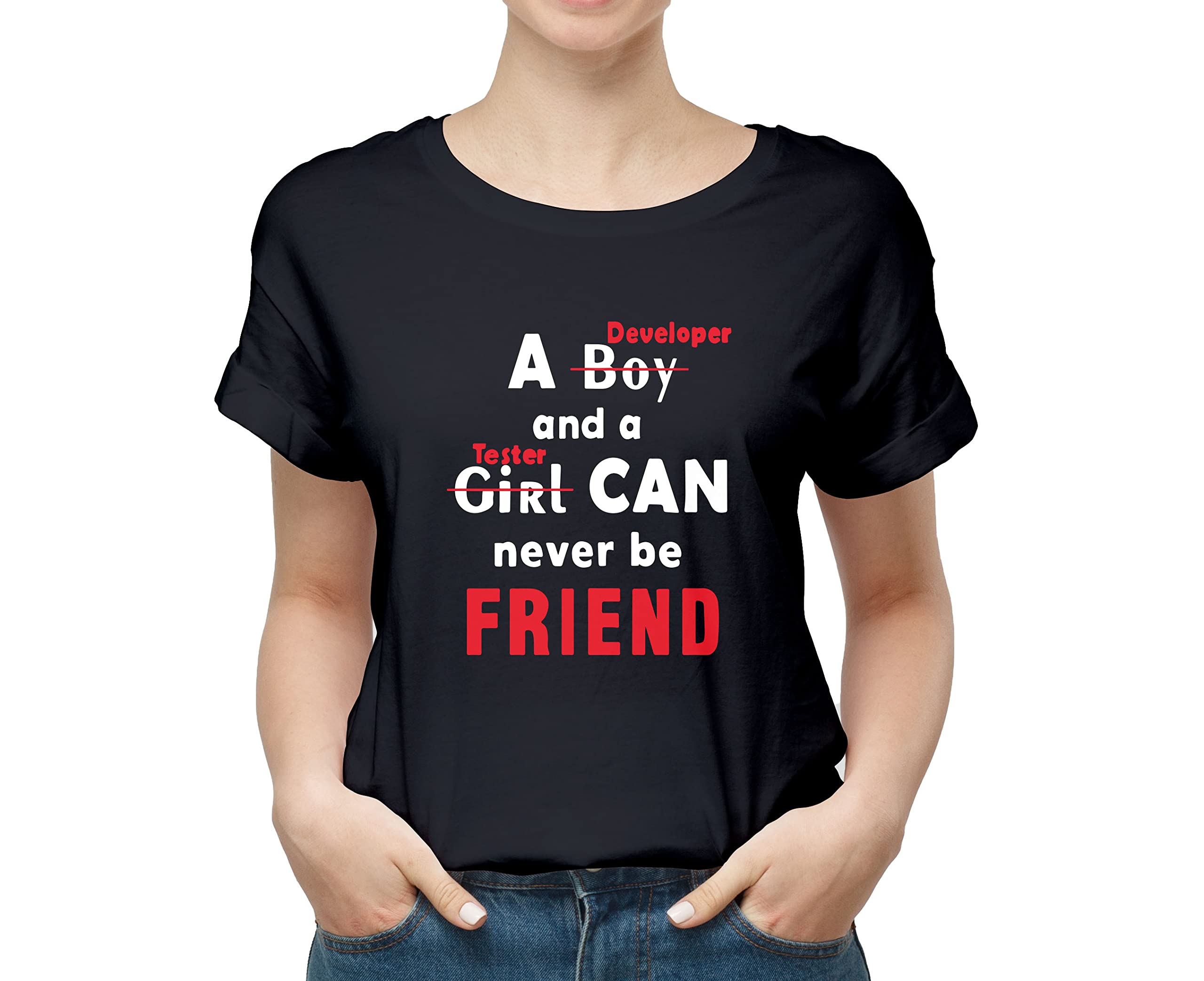 Vegon KartDeveloper Tester FRIENDD 100% Cotton Round Neck Half Sleeve Graphic Printed T Shirt for Men Women, Coder Tshirt, Programmer T Shirt, Developer T Shirt