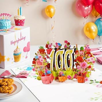 100th Birthday Card Pop Up 100th Birthday Cards Happy 100th Birthday Card 3D Flower Birthday Greeting Cards for Men Women Husband Wife Mom Dad Grandma Grandpa Friends.