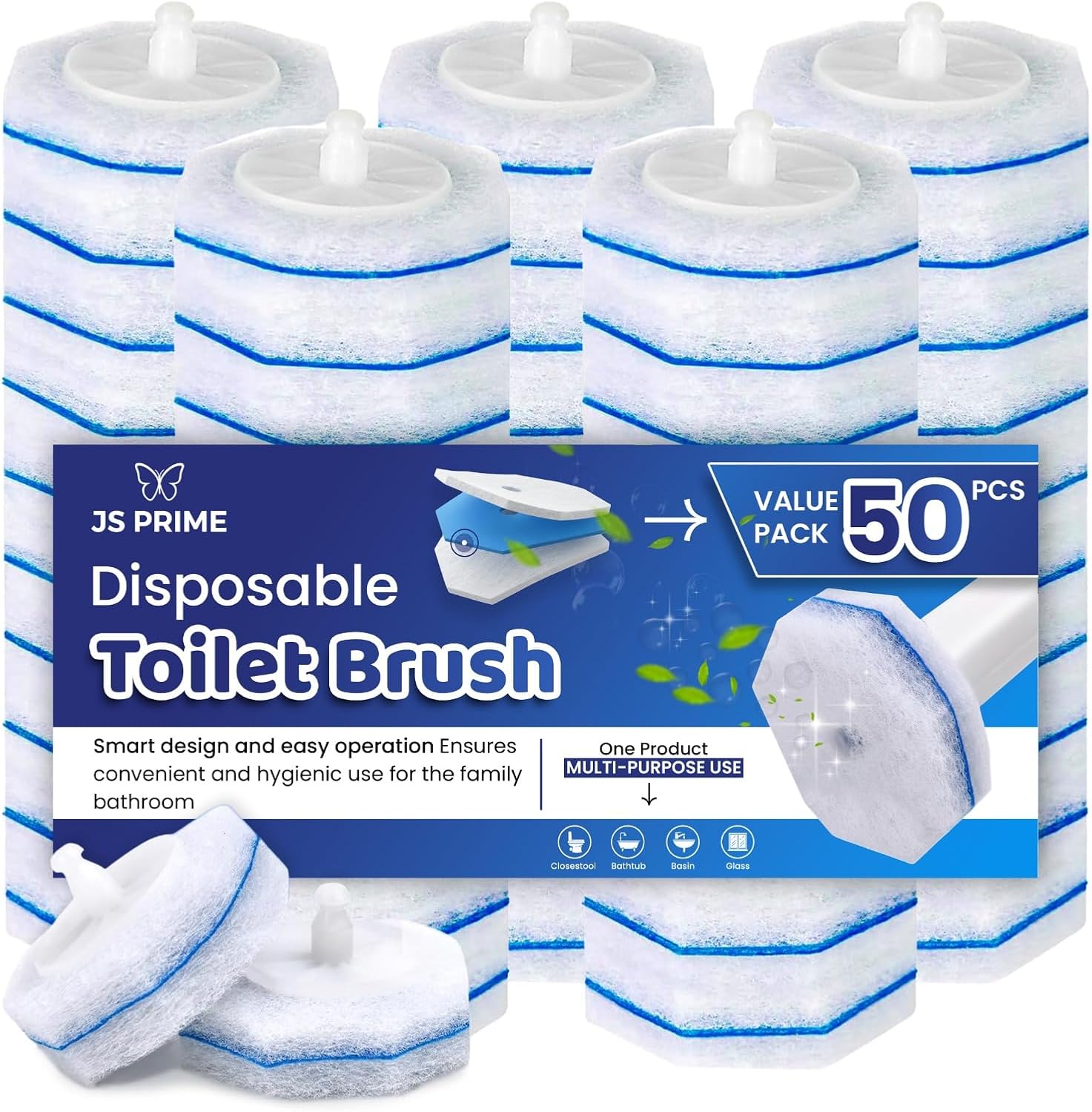 50 Count Toilet Wand Refills for Clorox Toilet Wand, 5X Cleaning Power, Replacement Heads for Clorox Wand, High-Density Disposable Brush Scrubber - No Falling Apart, Fresh Fragrance
