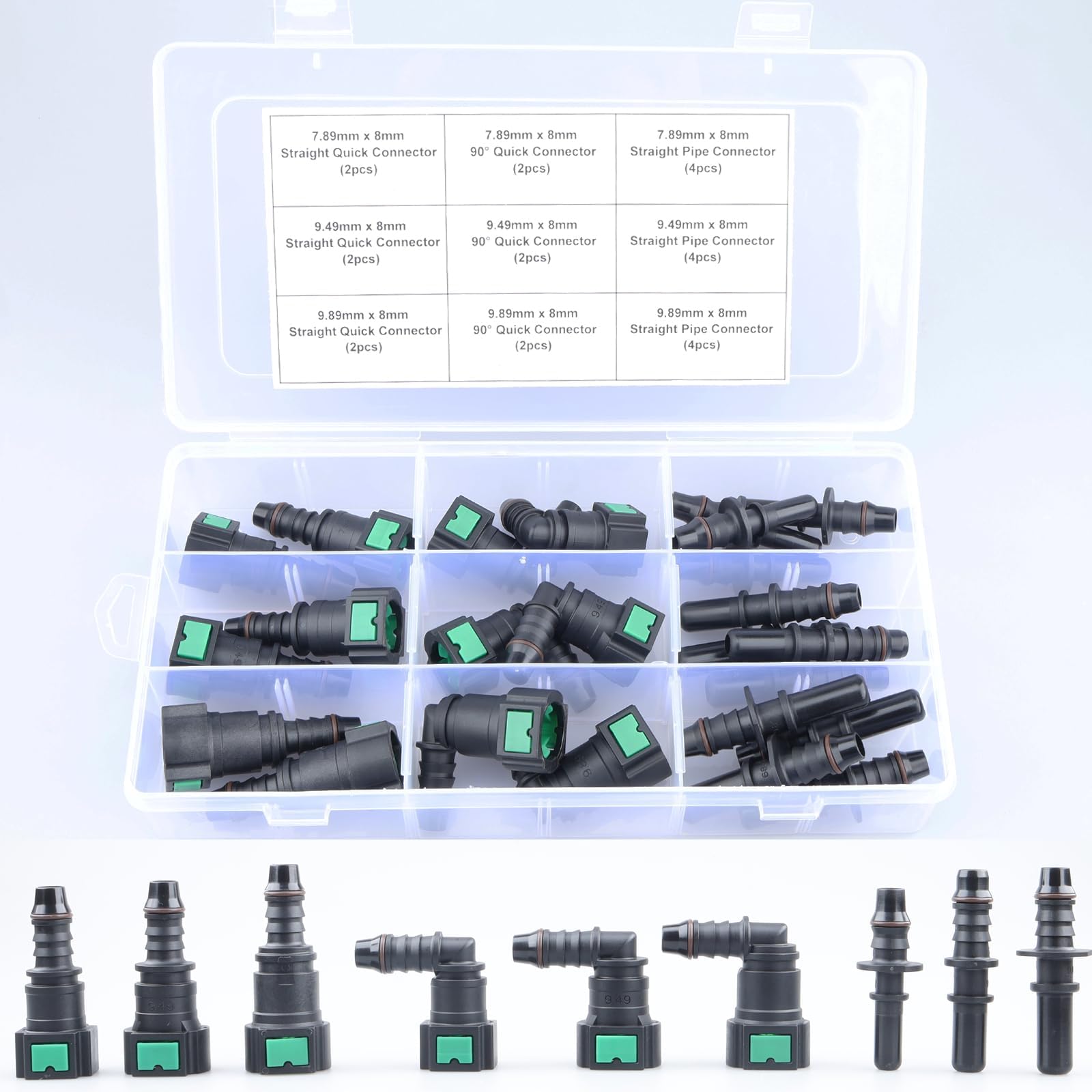 24PCS Assorted Fuel Line Quick Connector Kit, SAE 7.89mm & 9.49mm & 9.89mm to 8mm