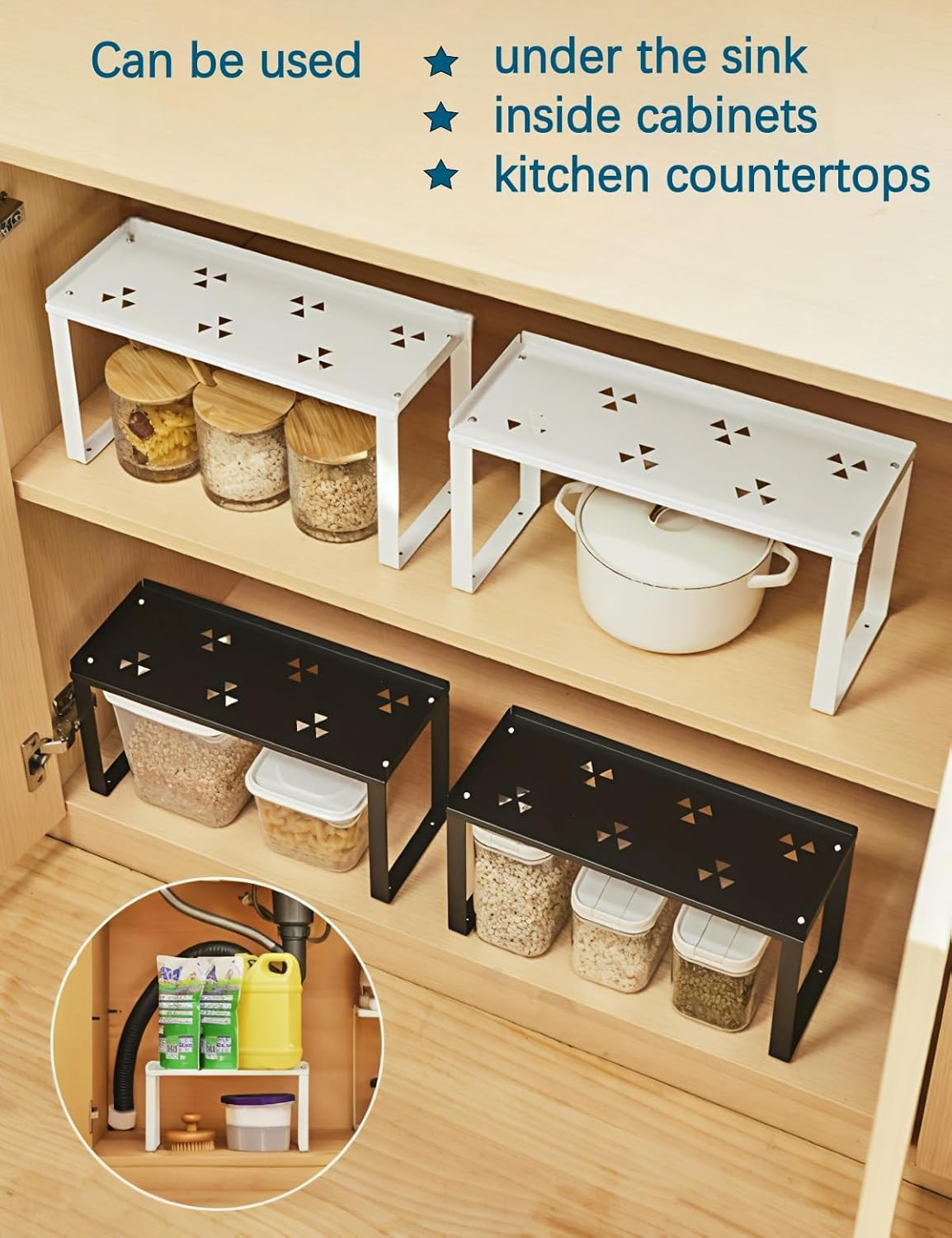 2 Pack Metal Storage Shelves Countertop Organizers, Shelf Risers, Stackable,Spice Rack - Image 4