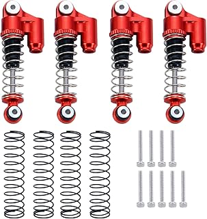 RC 1/24th Metal Threaded Oil Emulsion Shocks Absorber for Axial Scx24 AXI90081 Deadbolt AXI00001 C10 AXI00002 JLU CRC AXI00005 AXI00006 Crawler Car (Red & Black)