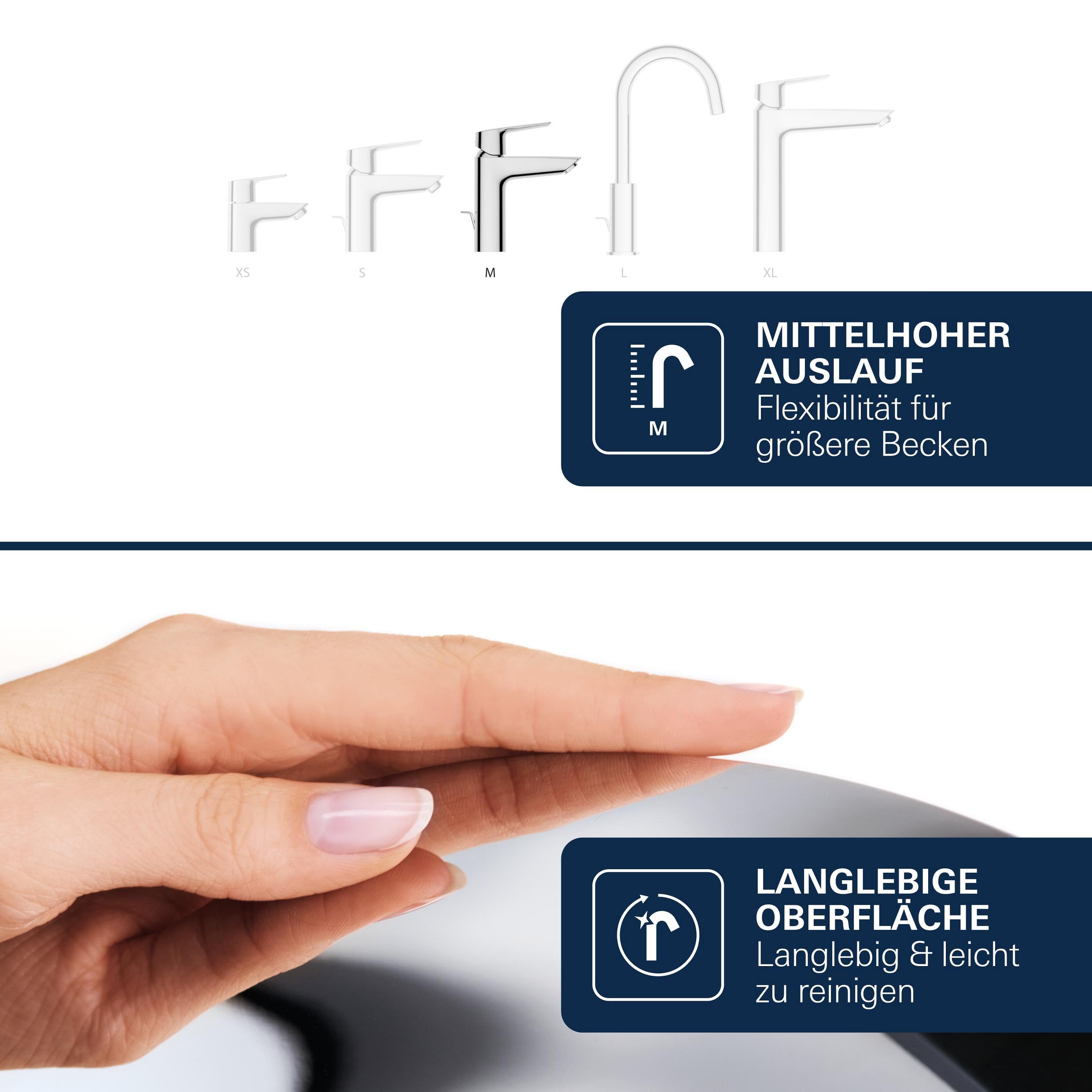 GROHE Dice, energiesparende Waschtischarmatur, Kaltwasser in Mittelstellung (Wasserhahn für das Bad, 17cm hoch, mit Push-Open Ablauf, inkl. 3in1 Werkzeug, einfache Installation), chrom, 1018360000