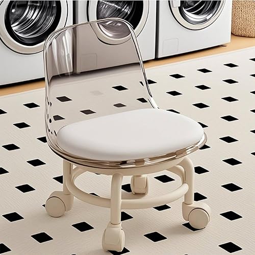Miniatura 4 de Silla de polea de acrílico, taburete bajo con polea de respaldo, taburete ergonómico bajo para limpieza del hogar, taburetes de oficina, lavandería,