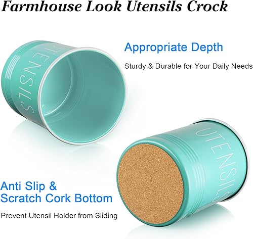 Miniatura 3 de Bivvclaz Soporte para Utensilios de Cocina Verde Azulado, Soporte de Utensilios de 6.7" para Encimera de Cocina, Recipiente para Utensilios de