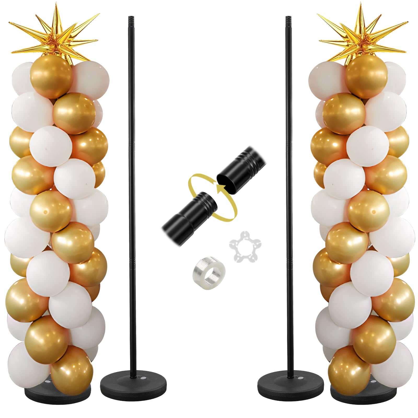 Soporte para globos, juego de 2, 56 pulgadas de altura ajustable, kit de soporte de arco de columna de globos con base para suelo, centros de mesa, pilar de torre de globos para fiesta de cumpleaños,