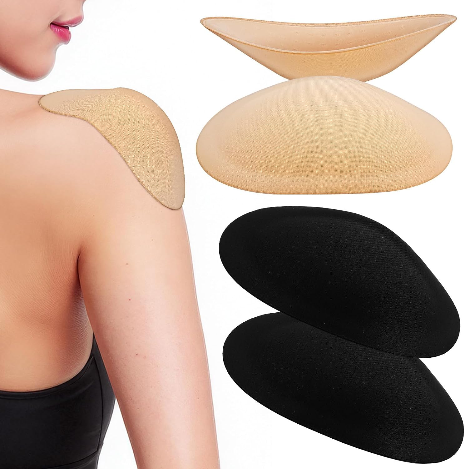 VICASKY 2 Pairs Shoulder Pads for Women and Men – Reusable Foam Shoulder Enhancers for Blazers, Dress, Shirts – Sewing Accessories Set with Black, White & Skin Tones