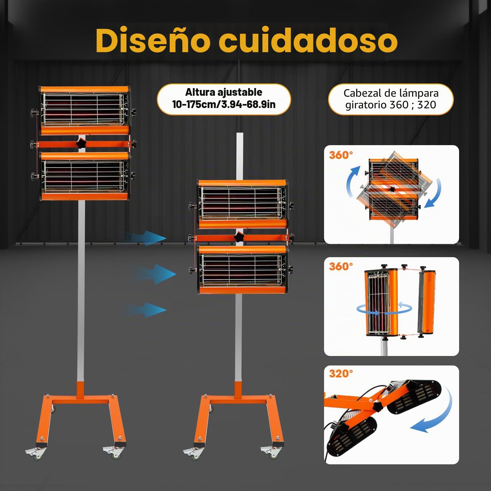 Secador de pintura infrarrojo con cardán y columna Lámpara de pintura infrarroja 2000W Calefacción infrarroja para cabinas pintura automotriz reparación de carrocería