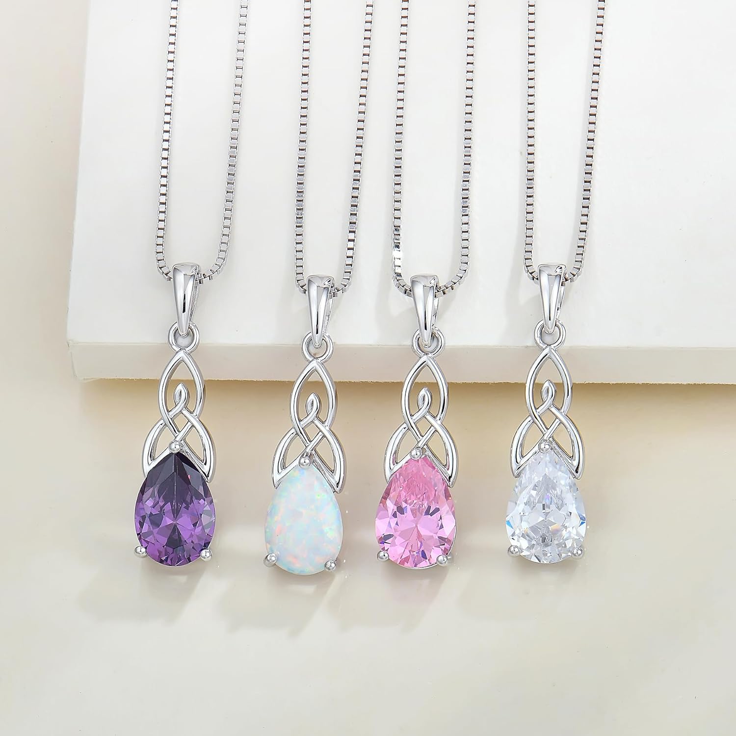 STARCHENIE Teardrop Pendant Necklace Dangle Earrings for Women 925 Sterling Silver Irish Celtic Knot September Birthstone Created Sapphire Jewelry Set - Image 5