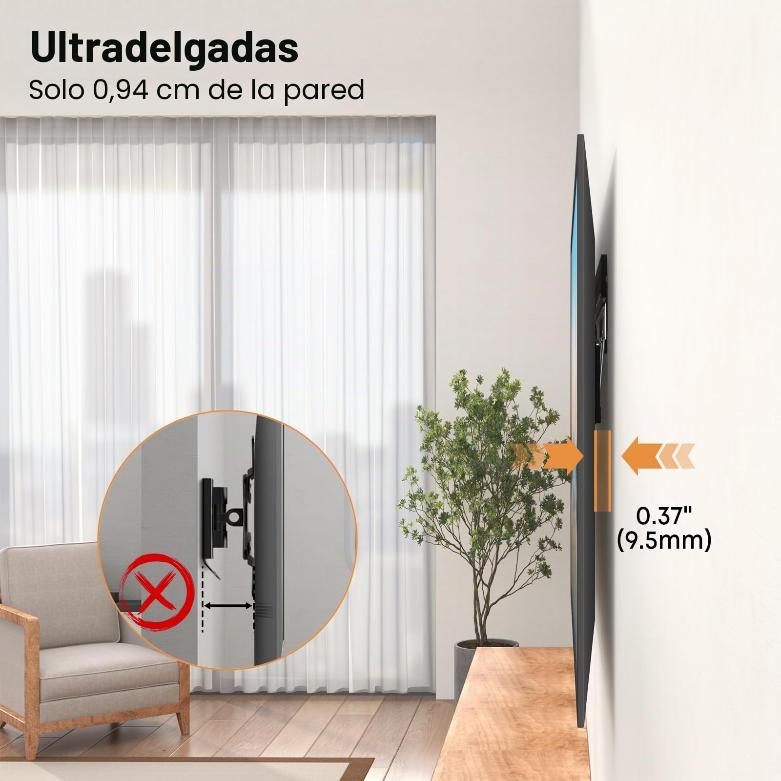 WORLDLIFT Soporte de Pared ultraplano para televisores de 37-80 Pulgadas, Micro Gap，Carga máx 75 kg, VESA máx 600x400 mm Compatible con televisores Samsung Frame (2021-2023), diseñado para ello