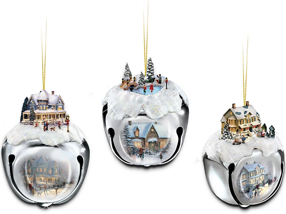 Thomas Kinkade Sleigh Bells Christmas Tree Ornaments by The Ashton-Drake Galleries