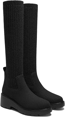 VIVAIA Eduarda Womens Wool Knee High Boots, Round Toe Platform Wedge Chunky Boots, Comfortable Warm for Fall Winter