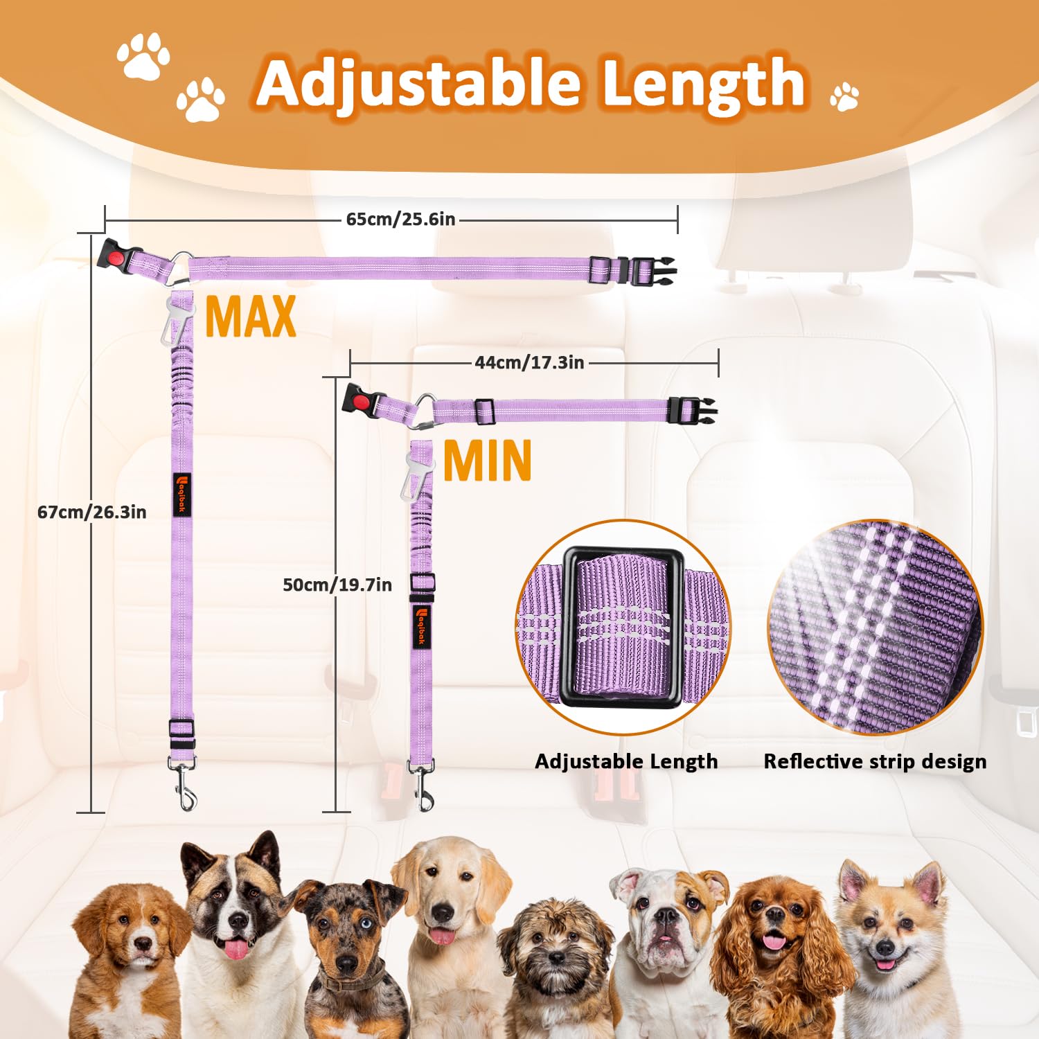 Abnehmbarer Hunde-Sicherheitsgurt für Auto, 3-in-1 Haustier-Hunde-Sicherheitsgurt-Leine, einziehbare Fessel, die an der Kopfstütze des Fahrzeugs befestigt Wird, Verstellbarer, reflektierender