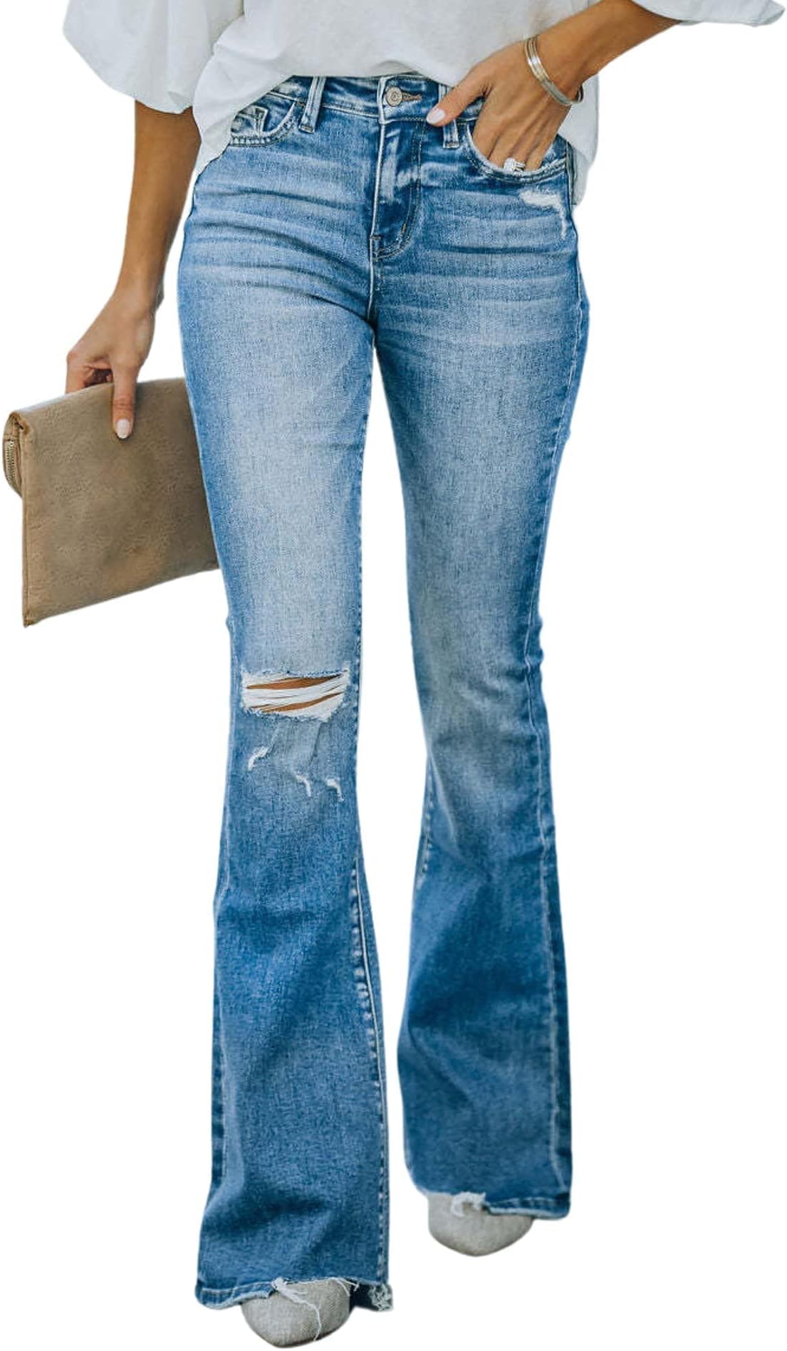 Bell Bottom Jeans for Women, High Waisted Flare Jeans for Women Ripped Stretchy Bell Bottoms Pants